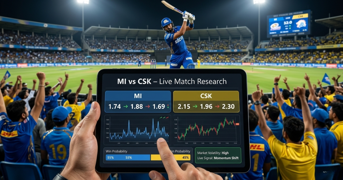 Indibet Research- MI vs CSK Match Odds Volatility and Live Market Signals