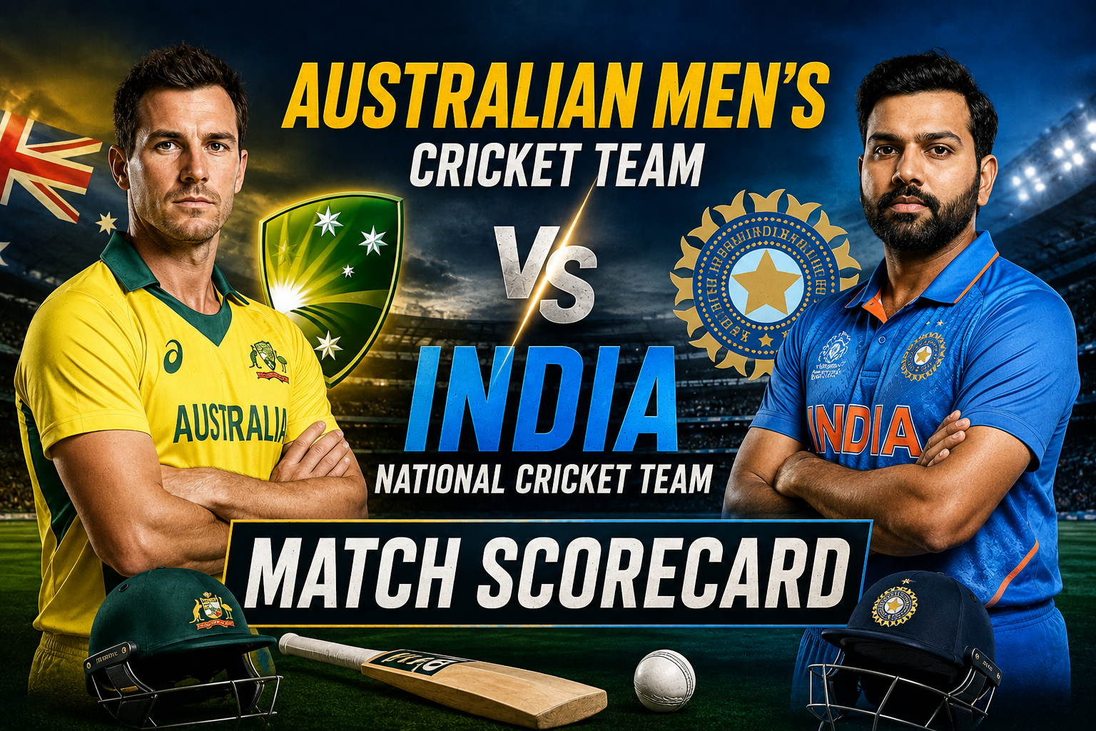 Australian Men’s Cricket Team vs India National Cricket Team Match Scorecard Full Batting Bowling Scorecard and Match Summary